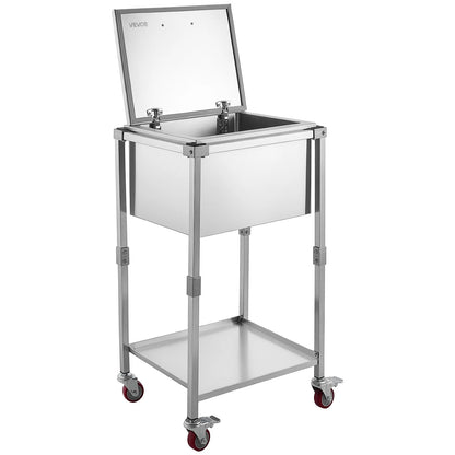 VEVOR Rolling Ice Chest Cooler Cart Stainless Steel Cooling Bin 57.7 Quart, Outdoor Stand Up Cooler Trolley with Wheels, Flip Lid, and Shelf, for Patio Backyard Party Bar Cold Drinks, 22x17.9x39.5 in - View 10