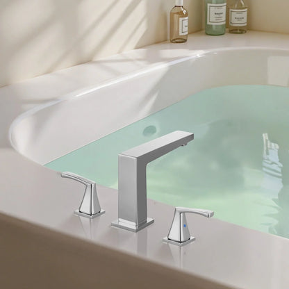 VEVOR Roman Tub Faucet, 3 Hole Waterfall Bathtub Faucet, Bath Tubs Faucets Set with 2 Handles, Roman Tub Faucets Deck Mount for Pet Washing, Baby Care, Adult Bathing, Silver, Right-Angle Tub Faucet - View 7