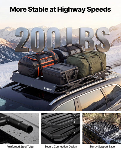 VEVOR Roof Rack Cargo Basket, 46 x 36 x 4 in, Heavy Duty Roof Top Carrier Basket with Folding Design, 200 lbs Capacity, All-Weather Easy-Install Car Top Luggage Holder, Universal Fit for SUV Truck Car - View 2