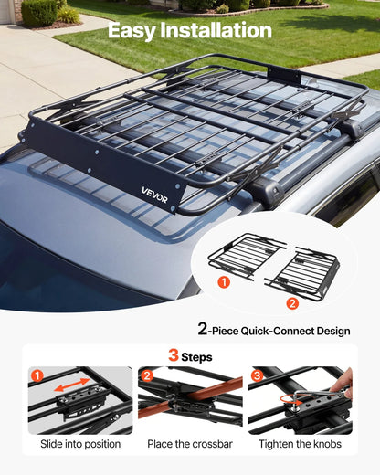 VEVOR Roof Rack Cargo Basket, 51 x 36 x 4 in, Heavy Duty Roof Top Carrier Basket with Folding Design, 200 lbs Capacity, All-Weather Easy-Install Car Top Luggage Holder, Universal Fit for SUV Truck Car - View 5