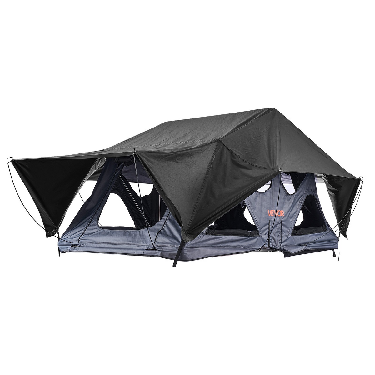 VEVOR Rooftop Tent, 2-3 Person Foldable Aluminum Roof Top Tent with Tri-Color LED Light, Thick Mattress & 10 Windows, Waterproof Windproof Overland Camping Car Roof Rack Suitable for Jeep SUV Pickup - View 9