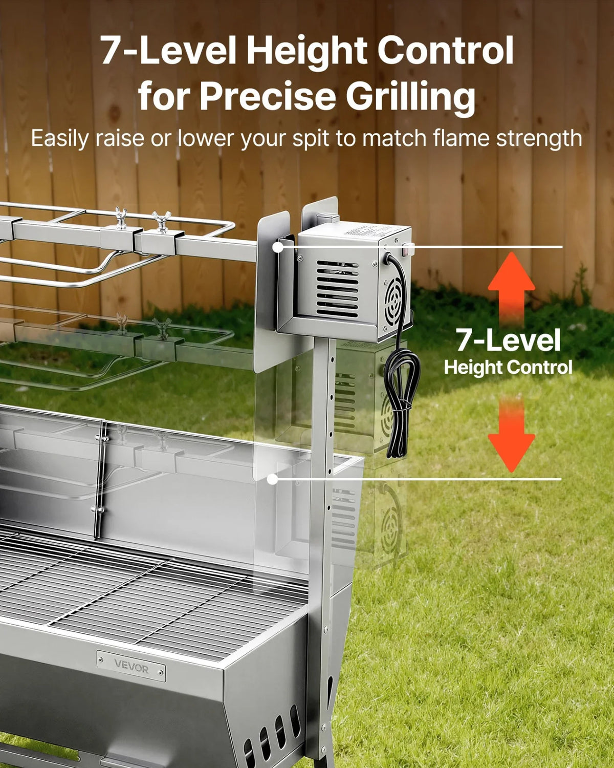 VEVOR Rotisserie Grill, 38W BBQ Outdoor Pig & Lamb Spit Roaster, Charcoal Spit Roaster with 132 LBS Capacity, Wheels & 4-Level Height, Stainless Steel Electric Rotisserie Grill Kit for Camping Outdoor - View 3