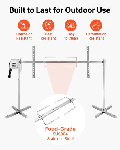 VEVOR Rotisserie Grill, AC120V 8 Level Height Electric Rotisserie Grill Kit, BBQ Grills Rotisseries Kit with 88 lbs Load Capacity, 38W Motor, Stainless Steel Automatic Grilling Kits for Parties - View 5