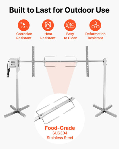 VEVOR Rotisserie Grill, AC120V 8 Level Height Electric Rotisserie Grill Kit, BBQ Grills Rotisseries Kit with 132 lbs Load Capacity, 38W Motor, Stainless Steel Automatic Grilling Kits for Parties - View 5