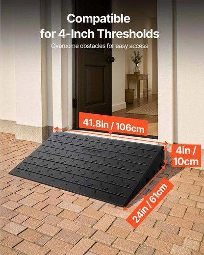 VEVOR Rubber Threshold Ramp, 4" Rise Threshold Ramp Doorway, 3 Channels Cord Cover Rubber Solid Threshold Ramp, Rubber Angled Entry Rated 2200 Lbs Load Capacity for Wheelchair and Scooter - View 12