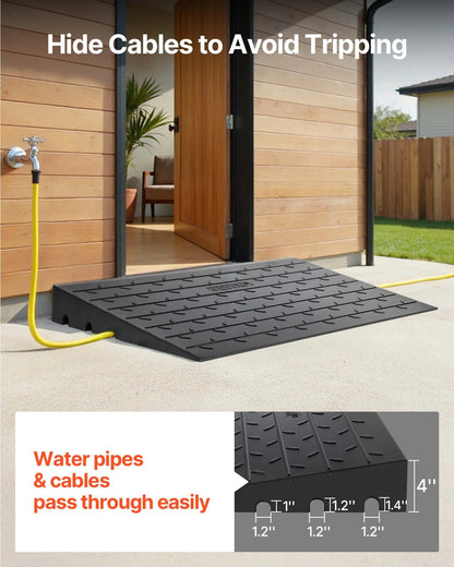 VEVOR Rubber Threshold Ramp, 4" Rise Threshold Ramp Doorway, 3 Channels Cord Cover Rubber Solid Threshold Ramp, Rubber Angled Entry Rated 2200 Lbs Load Capacity for Wheelchair and Scooter - View 14
