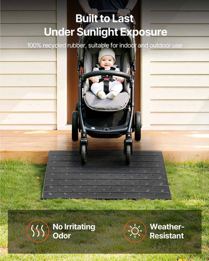 VEVOR Rubber Threshold Ramp, 4" Rise Threshold Ramp Doorway, 3 Channels Cord Cover Rubber Solid Threshold Ramp, Rubber Angled Entry Rated 2200 Lbs Load Capacity for Wheelchair and Scooter - View 15
