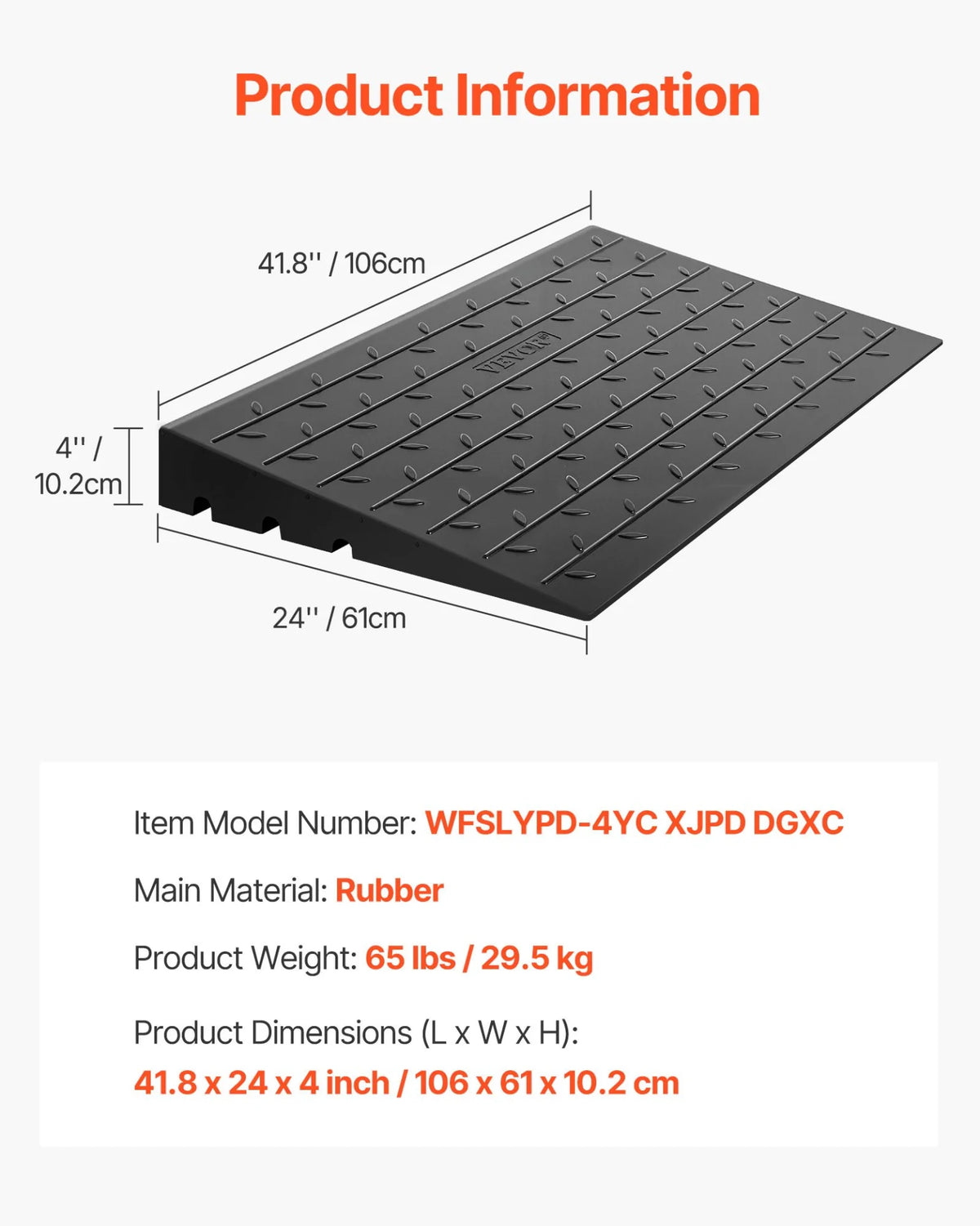 VEVOR Rubber Threshold Ramp, 4" Rise Threshold Ramp Doorway, 3 Channels Cord Cover Rubber Solid Threshold Ramp, Rubber Angled Entry Rated 2200 Lbs Load Capacity for Wheelchair and Scooter - View 16