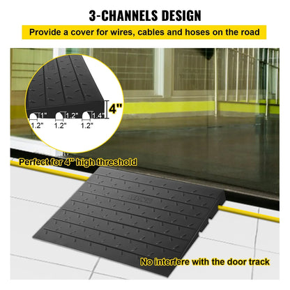 VEVOR Rubber Threshold Ramp, 4" Rise Threshold Ramp Doorway, 3 Channels Cord Cover Rubber Solid Threshold Ramp, Rubber Angled Entry Rated 2200 Lbs Load Capacity for Wheelchair and Scooter - View 4