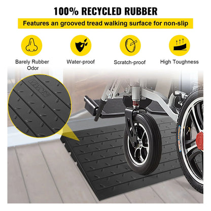 VEVOR Rubber Threshold Ramp, 4" Rise Threshold Ramp Doorway, 3 Channels Cord Cover Rubber Solid Threshold Ramp, Rubber Angled Entry Rated 2200 Lbs Load Capacity for Wheelchair and Scooter - View 5