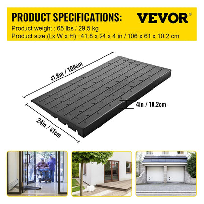 VEVOR Rubber Threshold Ramp, 4" Rise Threshold Ramp Doorway, 3 Channels Cord Cover Rubber Solid Threshold Ramp, Rubber Angled Entry Rated 2200 Lbs Load Capacity for Wheelchair and Scooter - View 8
