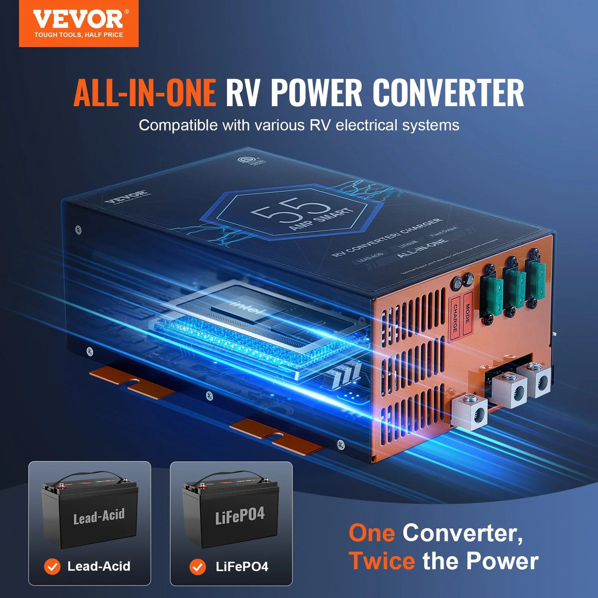 VEVOR RV Converter 55 Amp 110V AC to 12V DC RV Power Converter Battery Charger