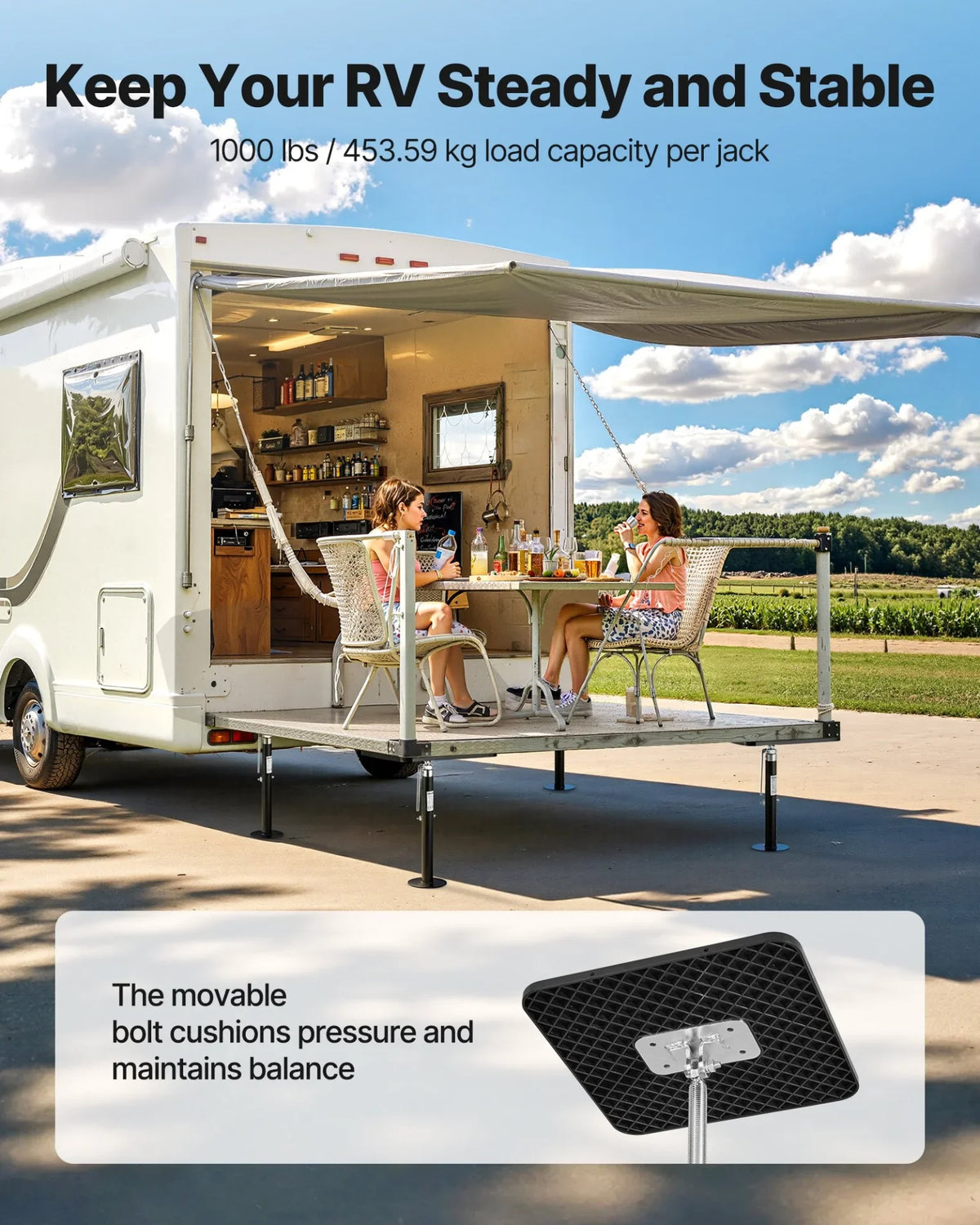VEVOR RV Slide Out Support Jack, 2 PCS Camper Slide-Out Leveling Jack, Powder-Coated Steel Support Jacks for RV, Camper, Travel Trailer, Supports Up to 1000lbs, Adjustable from 21.3 inch to 48 inch - View 2