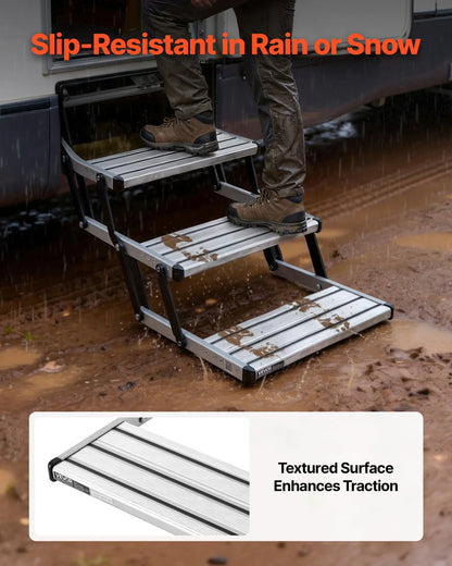 VEVOR RV Steps, 3-Step, 440 lbs Load Capacity, Manual Retractable RV Stairs, Telescopic Folding Aluminum Alloy Camper Steps, Steel Frame Non-Slip Entry Stairs for Camper Van Motorhome Travel Trailer - View 3