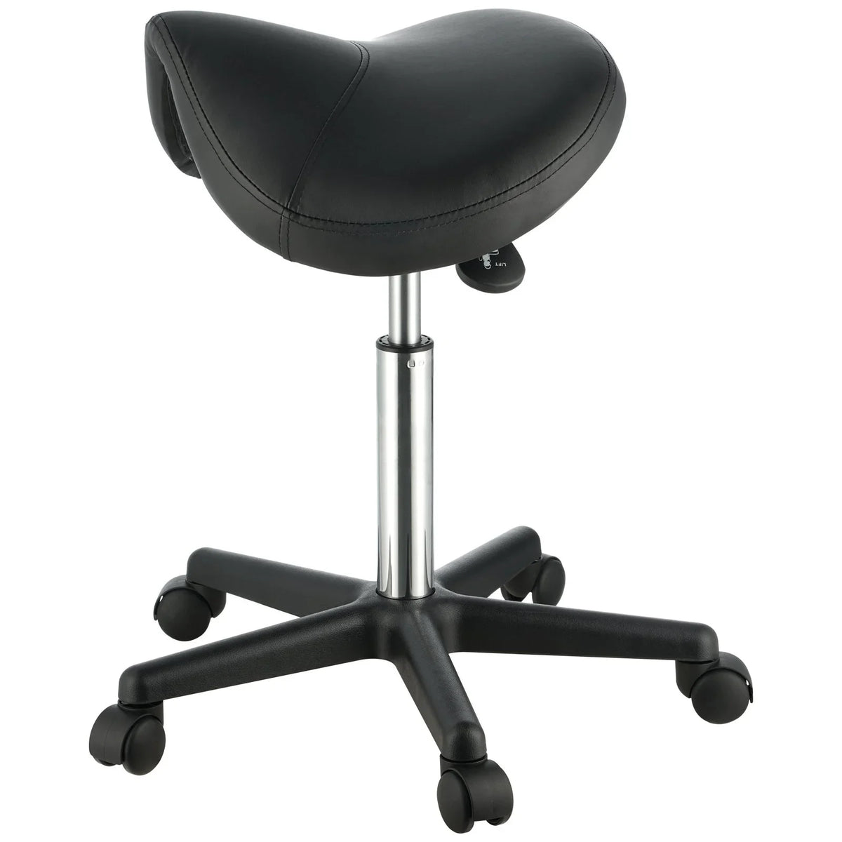 VEVOR Saddle Stool with Wheels, 400 LBS Weight Capacity, Height Adjustable Thickened PU Leather Swivel Saddle Stool Chair for Salon, Spa, Tattoo, Clinic, Black - View 10