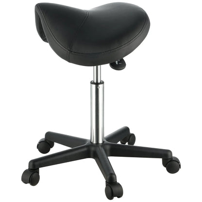 VEVOR Saddle Stool with Wheels, 400 LBS Weight Capacity, Height Adjustable Thickened PU Leather Swivel Saddle Stool Chair for Salon, Spa, Tattoo, Clinic, Black - View 10