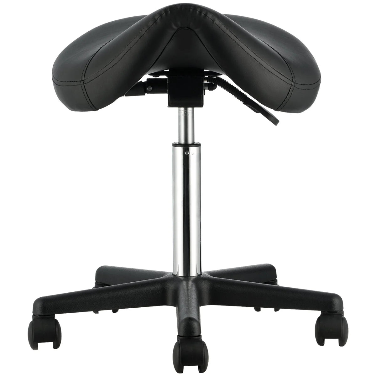 VEVOR Saddle Stool with Wheels, 400 LBS Weight Capacity, Height Adjustable Thickened PU Leather Swivel Saddle Stool Chair for Salon, Spa, Tattoo, Clinic, Black - View 8