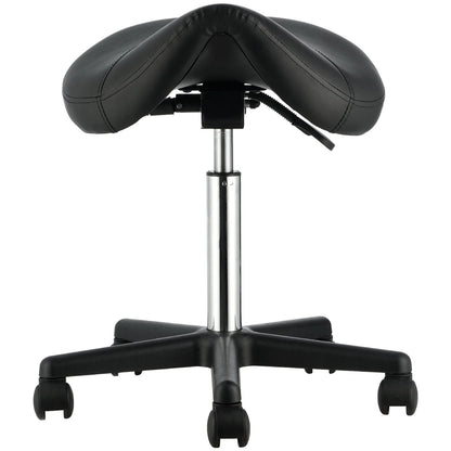 VEVOR Saddle Stool with Wheels, 400 LBS Weight Capacity, Height Adjustable Thickened PU Leather Swivel Saddle Stool Chair for Salon, Spa, Tattoo, Clinic, Black - View 8