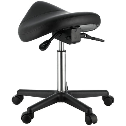 VEVOR Saddle Stool with Wheels, 400 LBS Weight Capacity, Height Adjustable Thickened PU Leather Swivel Saddle Stool Chair for Salon, Spa, Tattoo, Clinic, Black - View 9