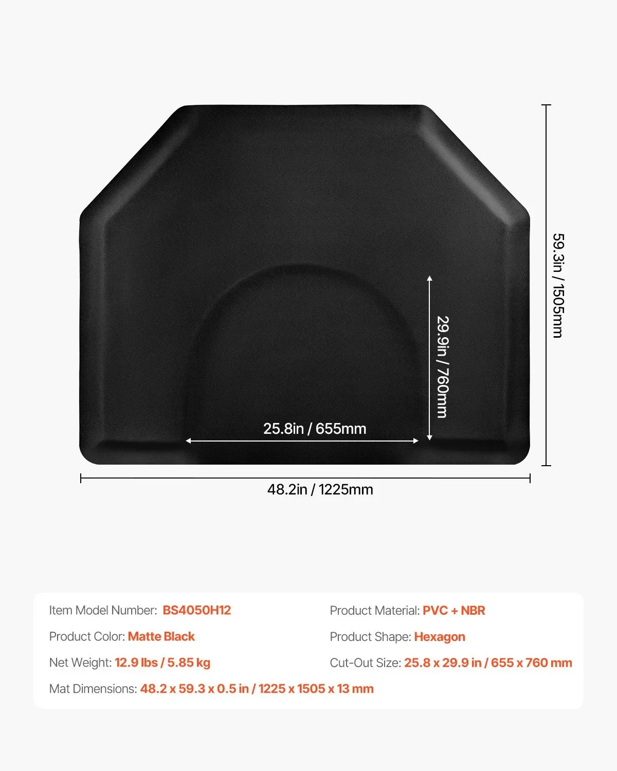 VEVOR Salon Mat for Hair Stylist, 4 x 5 FT Hexagon Salon Chair Mat Anti Fatigue, 1/2-inch Thickened Barber Shop Floor Mat with Round Cut Out, Easy-to-Clean PVC Surface & Anti-Trip Beveled Edges - View 6
