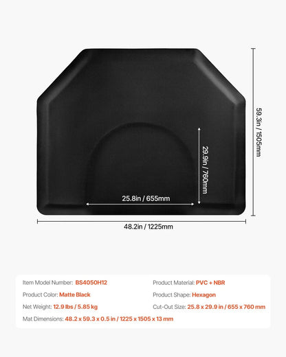 VEVOR Salon Mat for Hair Stylist, 4 x 5 FT Hexagon Salon Chair Mat Anti Fatigue, 1/2-inch Thickened Barber Shop Floor Mat with Round Cut Out, Easy-to-Clean PVC Surface & Anti-Trip Beveled Edges - View 6