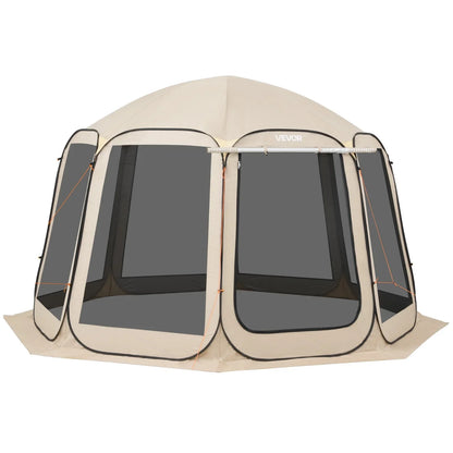 VEVOR Screen House Tent, 12 x 11 ft, 10-12 Person Pop Up Screen Tent with Extended Awning, Portable Screened in Canopy with Carry Bag, Netting Sides, for Patio, Backyard, and Outdoor Activities, Beige - View 10