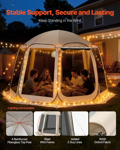 VEVOR Screen House Tent, 12 x 11 ft, 10-12 Person Pop Up Screen Tent with Extended Awning, Portable Screened in Canopy with Carry Bag, Netting Sides, for Patio, Backyard, and Outdoor Activities, Beige - View 4
