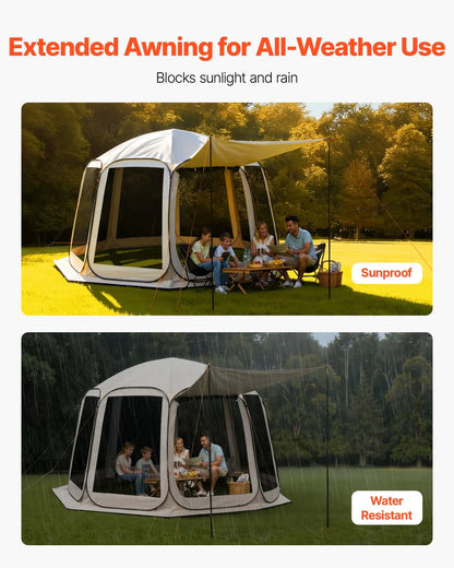 VEVOR Screen House Tent, 12 x 11 ft, 10-12 Person Pop Up Screen Tent with Extended Awning, Portable Screened in Canopy with Carry Bag, Netting Sides, for Patio, Backyard, and Outdoor Activities, Beige - View 5