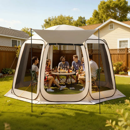 VEVOR Screen House Tent, 12 x 11 ft, 10-12 Person Pop Up Screen Tent with Extended Awning, Portable Screened in Canopy with Carry Bag, Netting Sides, for Patio, Backyard, and Outdoor Activities, Beige - View 7