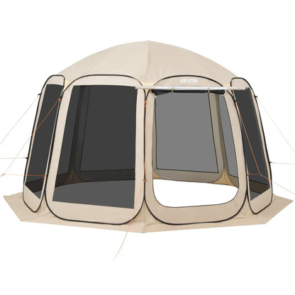 VEVOR Screen House Tent, 12 x 11 ft, 10-12 Person Pop Up Screen Tent with Extended Awning, Portable Screened in Canopy with Carry Bag, Netting Sides, for Patio, Backyard, and Outdoor Activities, Beige - View 9