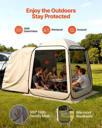 VEVOR Screen House Tent, 6 x 6 ft, 4-6 Person Pop Up SUV Tailgate Tent, Portable Screened in Canopy with Carry Bag, Netting Sides, for Car Camping, Garden, Patio, Backyard, Outdoor Activities, Beige - View 6