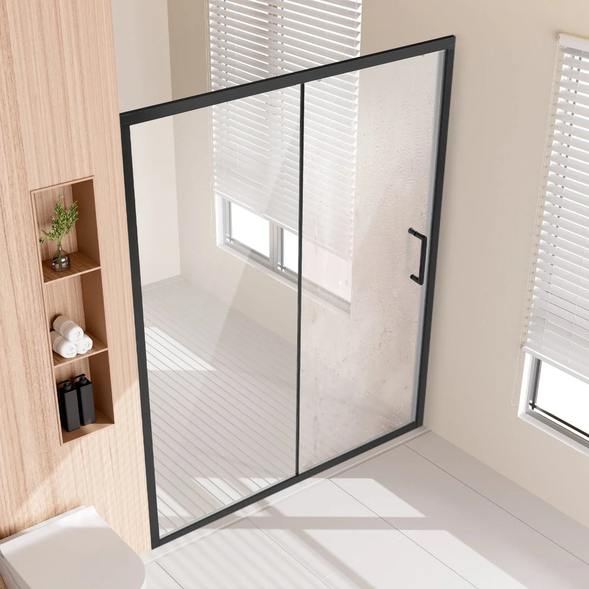 VEVOR Semi-frameless Shower Door, 57.7-59 W x 70 H in, Shower Sliding Glass Door with 1/4 in(6mm) Clear Tempered Glass, Waterproof Shatterproof Stainproof with Stainless Steel Hardware, Matte Black - View 7