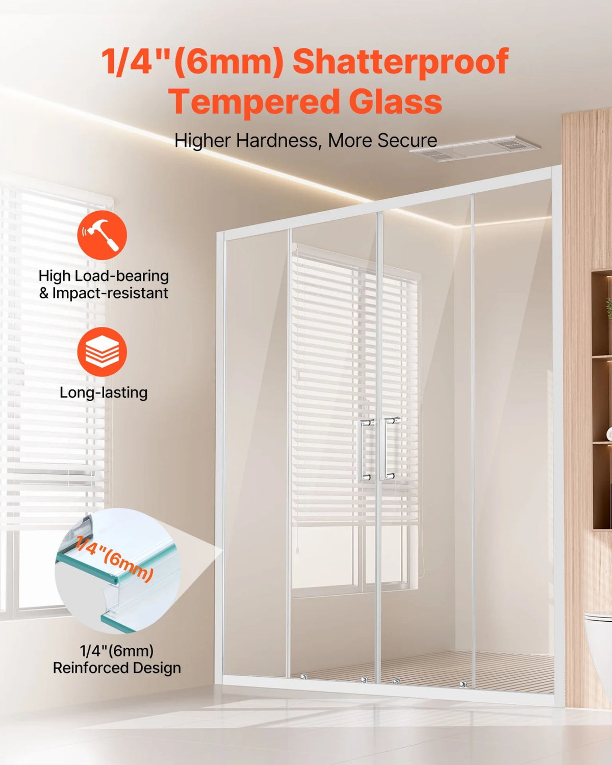VEVOR Semi-frameless Shower Door, 57.8-59 W x 70 H in, Double Sliding Glass Door with 1/4 in(6mm) Clear Tempered Glass, Waterproof Shatterproof NANO Stainproof with Stainless Steel Hardware, Chrome