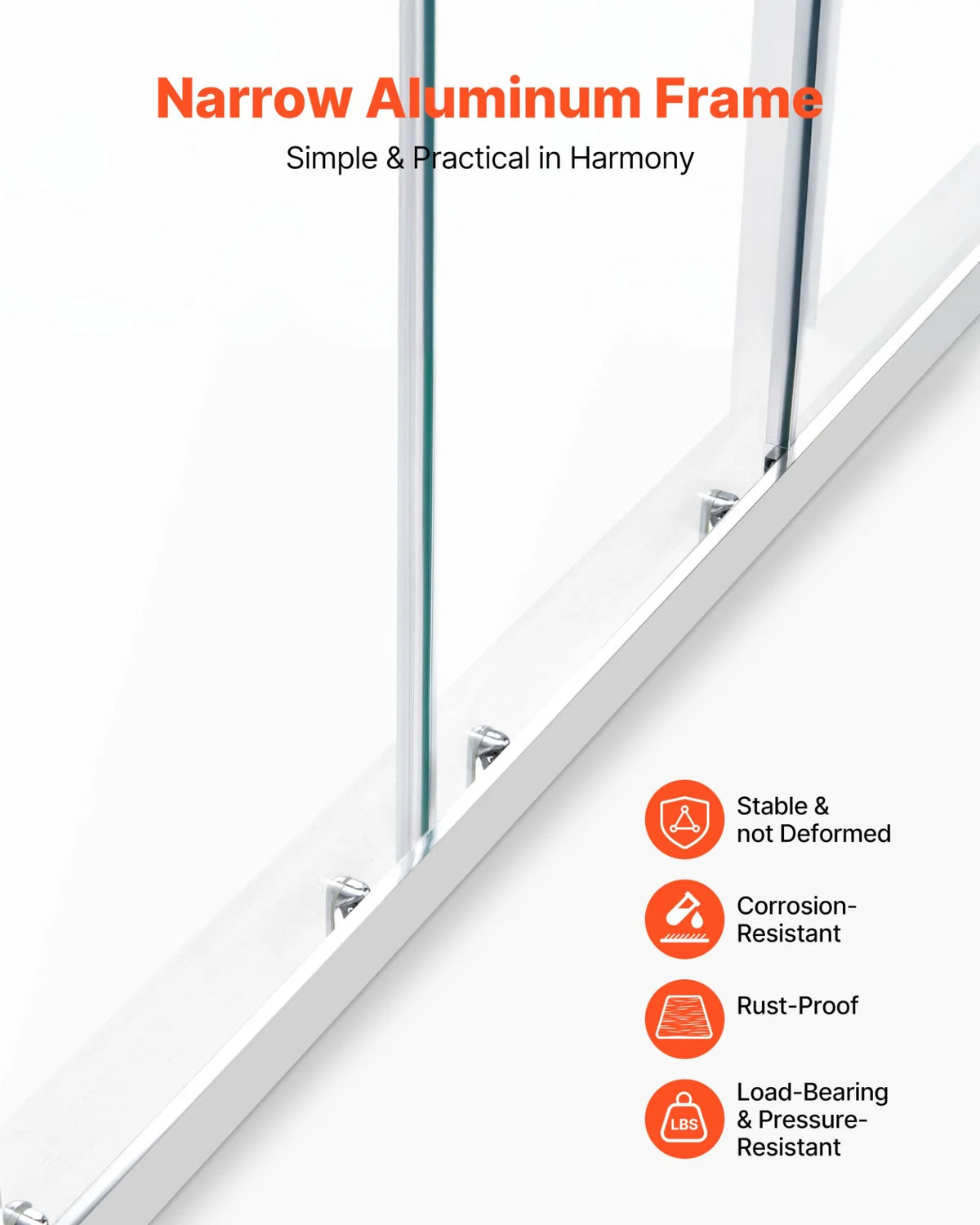 VEVOR Semi-frameless Shower Door, 57.8-59 W x 70 H in, Double Sliding Glass Door with 1/4 in(6mm) Clear Tempered Glass, Waterproof Shatterproof NANO Stainproof with Stainless Steel Hardware, Chrome - View 3