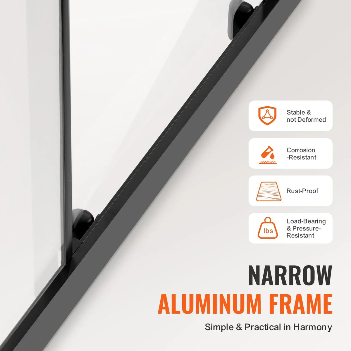 VEVOR Semi-frameless Shower Door, 57.8-59 W x 70 H in, Double Sliding Glass Door with 1/4 in(6mm) Clear Tempered Glass, Waterproof Shatterproof Stainproof with Stainless Steel Hardware, Matte Black - View 3