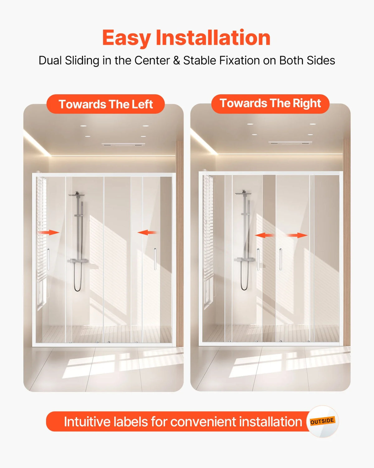 VEVOR Semi-frameless Shower Door, 57.8-59 W x 70 H in, Double Sliding Glass Door with 1/4 in(6mm) Clear Tempered Glass, Waterproof Shatterproof NANO Stainproof with Stainless Steel Hardware, Chrome - View 4