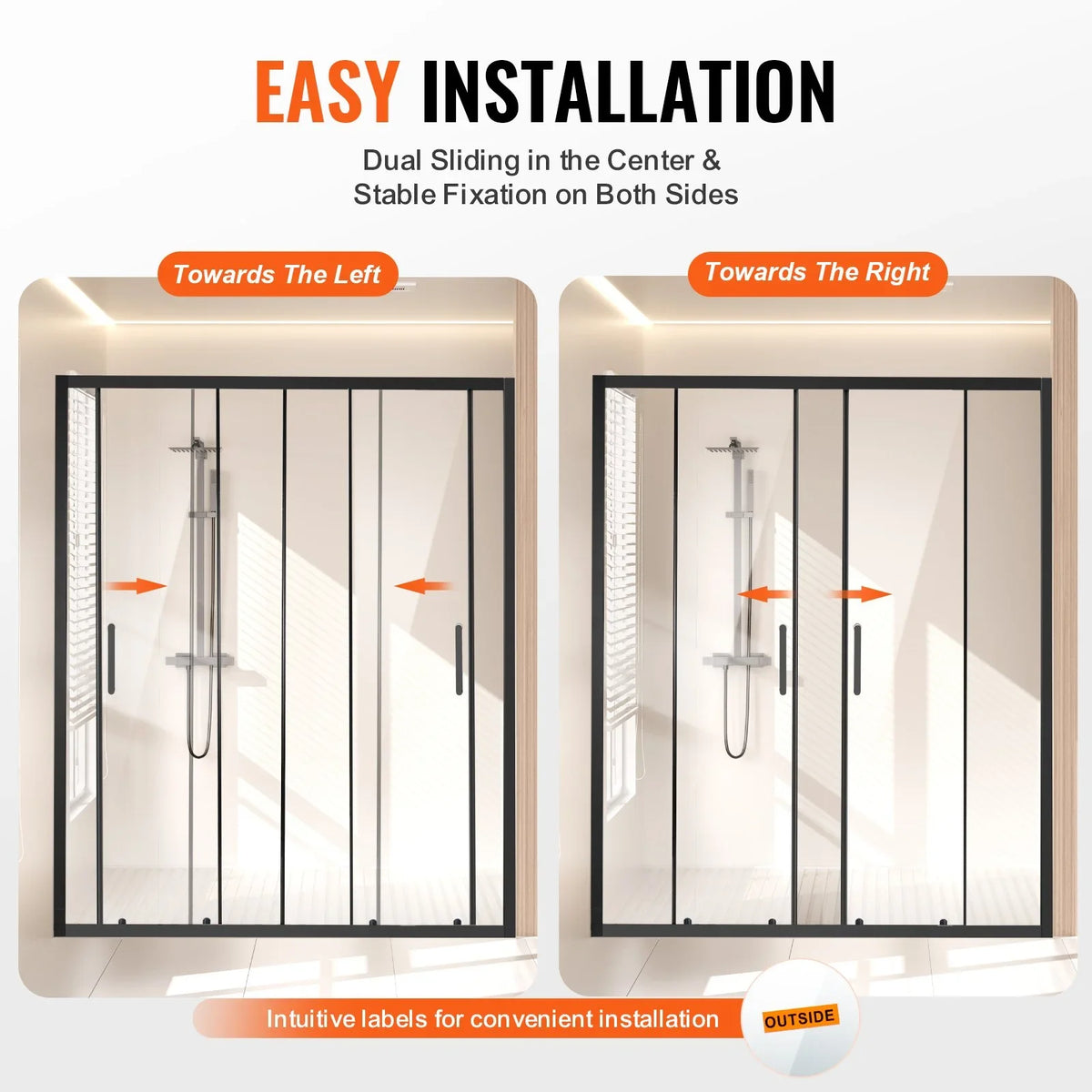 VEVOR Semi-frameless Shower Door, 57.8-59 W x 70 H in, Double Sliding Glass Door with 1/4 in(6mm) Clear Tempered Glass, Waterproof Shatterproof Stainproof with Stainless Steel Hardware, Matte Black - View 4