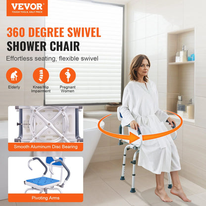 VEVOR Shower Chair 360° Swivel Bathtub Shower Seat with Pivoting Arms 400LBS - View 2