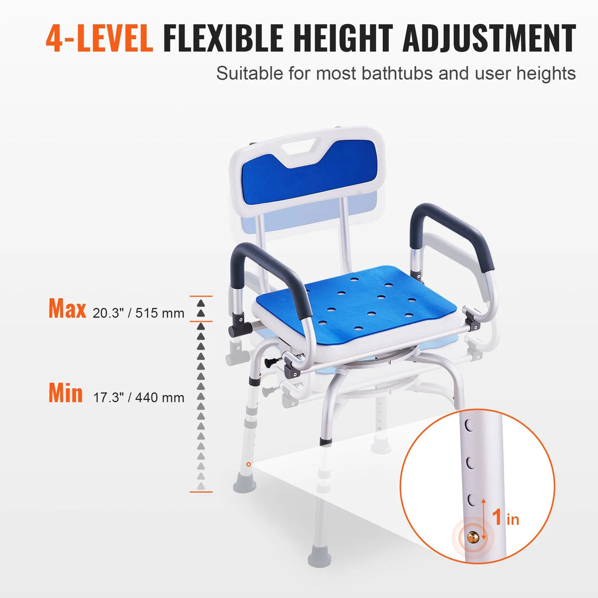 VEVOR Shower Chair 360° Swivel Bathtub Shower Seat with Pivoting Arms 400LBS - View 3