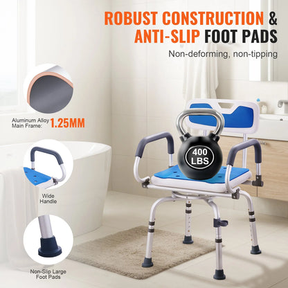 VEVOR Shower Chair 360° Swivel Bathtub Shower Seat with Pivoting Arms 400LBS - View 4