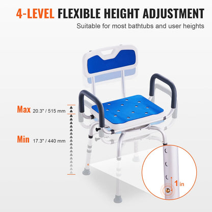 VEVOR Shower Chair 360° Swivel Tub Shower Seat with Armrests & Backrest 400lbs - View 3