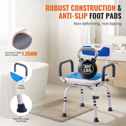 VEVOR Shower Chair 360° Swivel Tub Shower Seat with Armrests & Backrest 400lbs - View 4