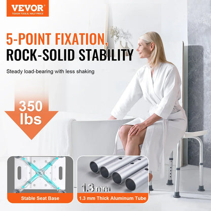 VEVOR Shower Chair, Adjustable Height Shower Stool with Built-in Handles, Shower Seat for Inside Shower or Tub, Non-Slip Bench Bathtub Stool Seat for Elderly Disabled Handicap, 158.8 kg Capacity - View 2