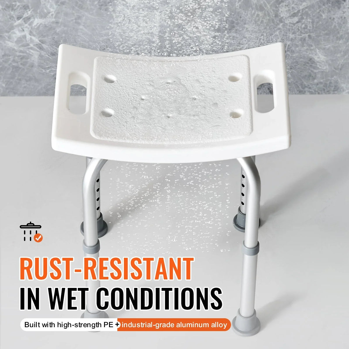 VEVOR Shower Chair, Adjustable Height Shower Stool with Built-in Handles, Shower Seat for Inside Shower or Tub, Non-Slip Bench Bathtub Stool Seat for Elderly Disabled Handicap, 158.8 kg Capacity - View 4