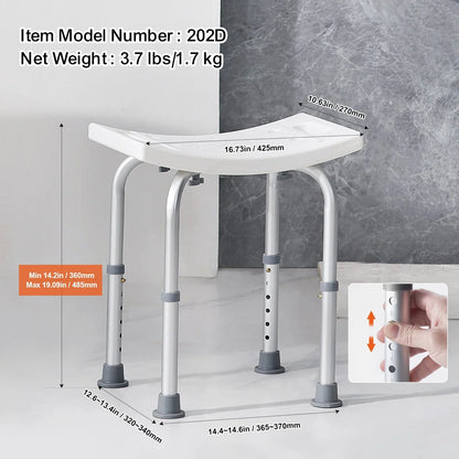 VEVOR Shower Chair, Adjustable Height Shower Stool with Built-in Handles, Shower Seat for Inside Shower or Tub, Non-Slip Bench Bathtub Stool Seat for Elderly Disabled Handicap, 158.8 kg Capacity - View 6