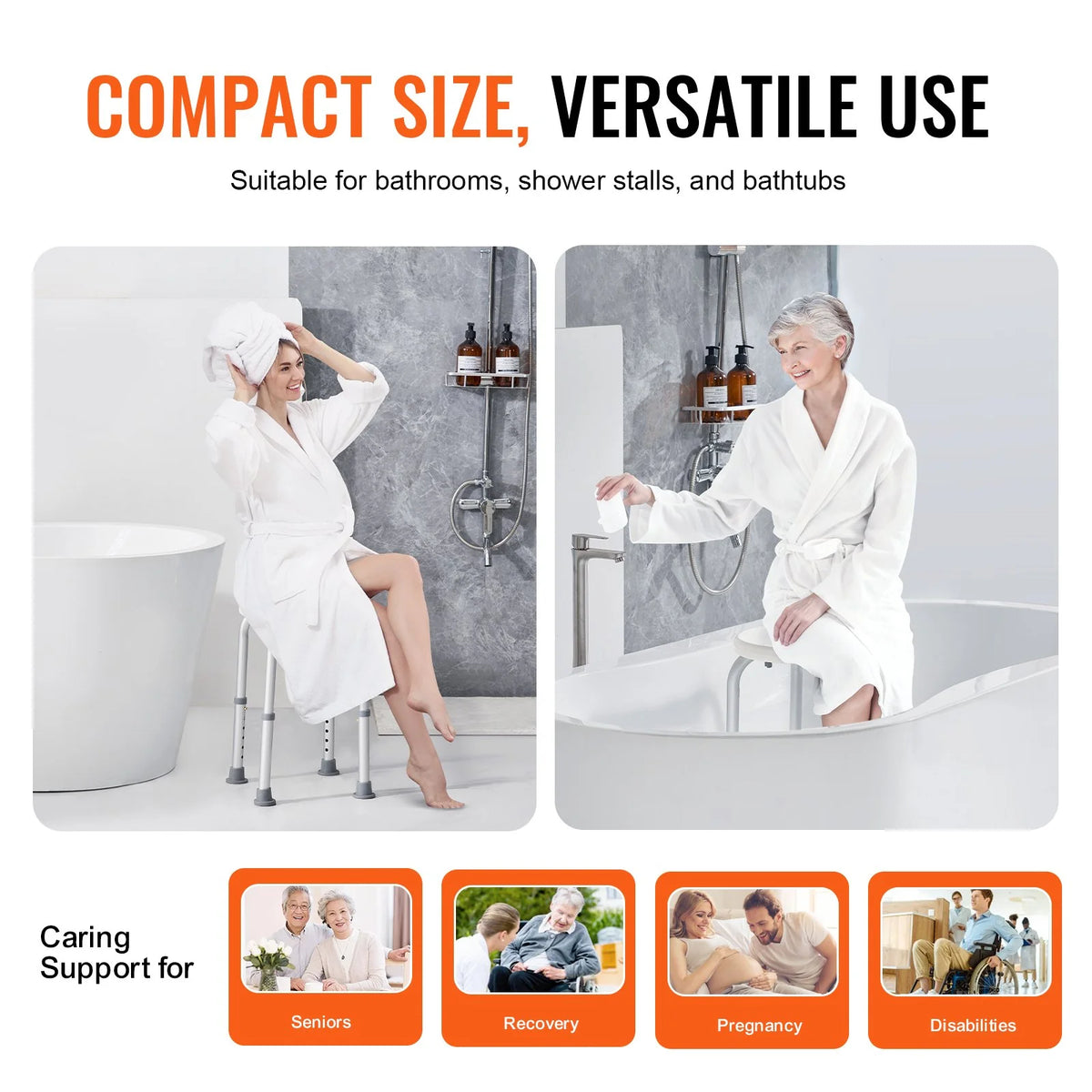 VEVOR Shower Chair for Inside Shower, Adjustable Height Shower Stool, Non-Slip Bench Bathtub Seat Stool for Elderly Disabled Adults Handicap, 300 lbs Capacity - View 2