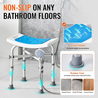 VEVOR Shower Chair for Inside Shower, Adjustable Height Shower Stool with Crossbar Support, Shower Seat for Shower Tub, Non-Slip Bench Bathtub Stool Seat for Elderly Disabled Adults Handicap, 500 lbs - View 3