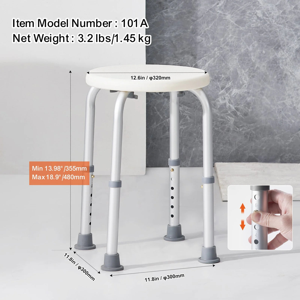VEVOR Shower Chair for Inside Shower, Adjustable Height Shower Stool, Non-Slip Bench Bathtub Seat Stool for Elderly Disabled Adults Handicap, 300 lbs Capacity - View 5