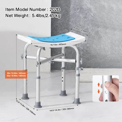 VEVOR Shower Chair for Inside Shower, Adjustable Height Shower Stool with Crossbar Support, Shower Seat for Shower Tub, Non-Slip Bench Bathtub Stool Seat for Elderly Disabled Adults Handicap, 500 lbs - View 6