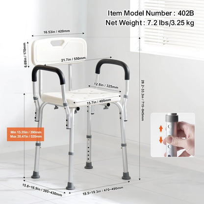 VEVOR Shower Chair, Shower Seat with Back, Adjustable Height Shower Stool, Shower Chair for Inside Shower Bathtub, Non-slip Bathroom Bench Bath Chair for Elderly Disabled Handicap, 350 LBS Capacity - View 5
